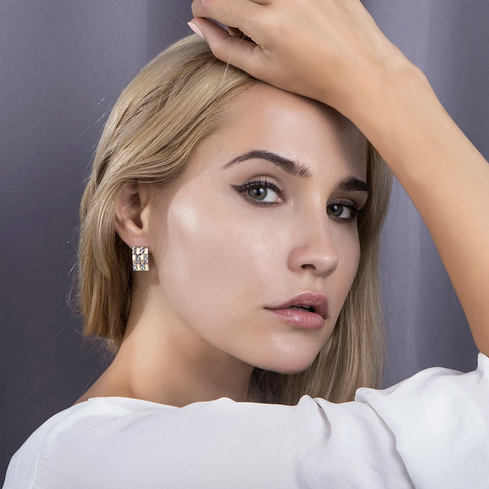 Silver Square Wide 585 Rose Drop Earrings for Women Girls