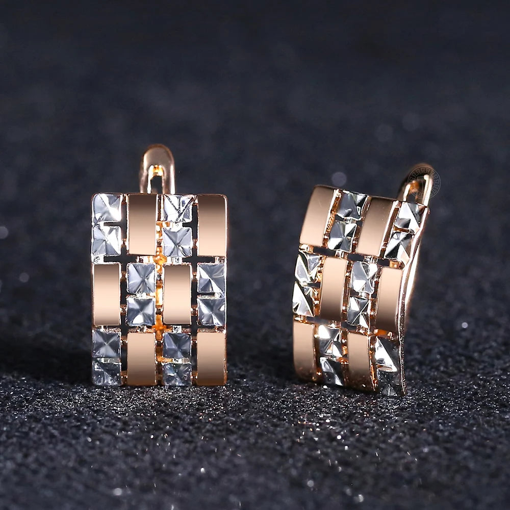 Silver Square Wide 585 Rose Drop Earrings for Women Girls