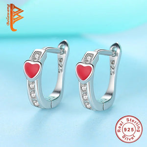 Child Clear CZ Crystal Red Heart Earrings 925 Sterling Silver