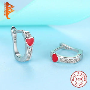 Child Clear CZ Crystal Red Heart Earrings 925 Sterling Silver
