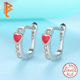 Child Clear CZ Crystal Red Heart Earrings 925 Sterling Silver