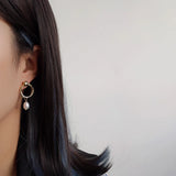 Freshwater Pearl Geometric Stud Earrings Retro Jewelry
