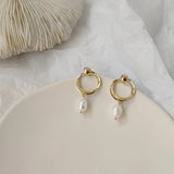 Freshwater Pearl Geometric Stud Earrings Retro Jewelry