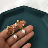 Freshwater Pearl Geometric Stud Earrings Retro Jewelry