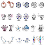 925 Sterling Silver Sparkling Zircon Flower Snowflakes Stud Earrings