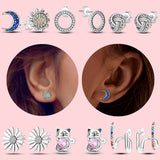 925 Sterling Silver Sparkling Zircon Flower Snowflakes Stud Earrings