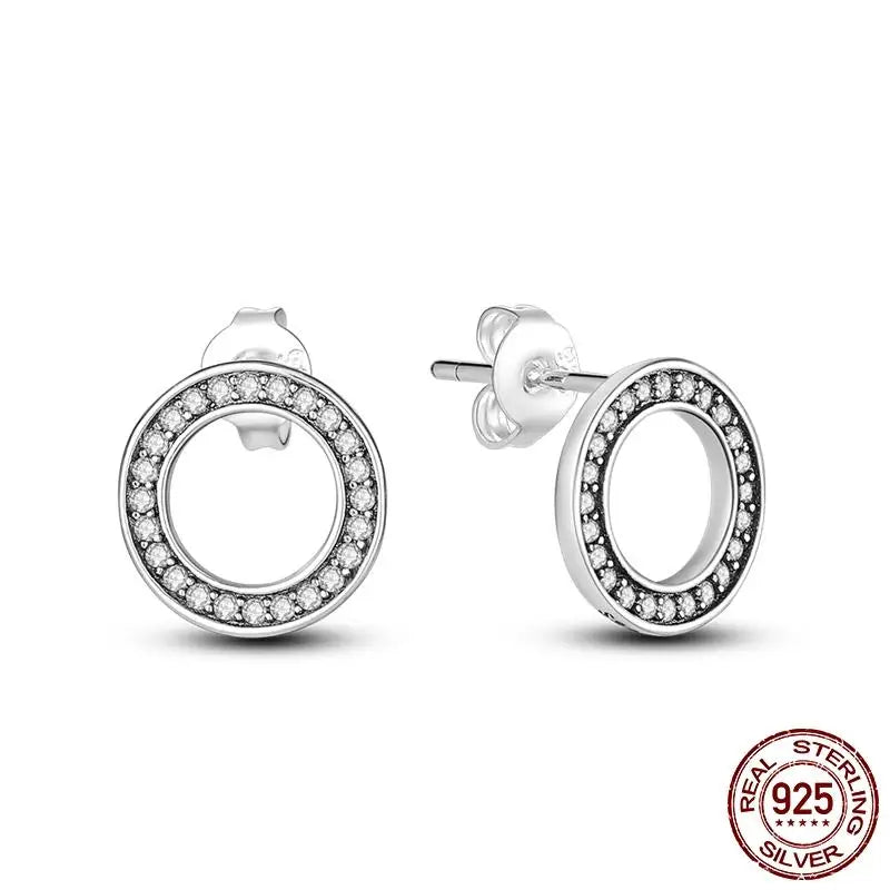 925 Sterling Silver Sparkling Zircon Flower Snowflakes Stud Earrings