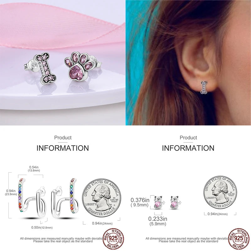 925 Sterling Silver Sparkling Zircon Flower Snowflakes Stud Earrings