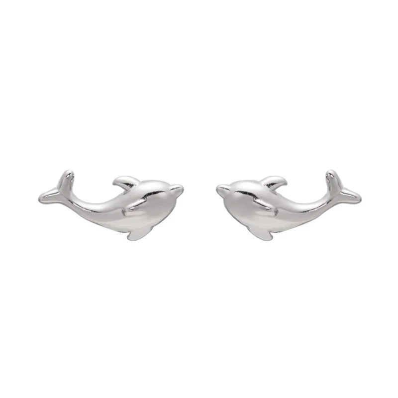 925 Silver Dolphin Shape Stud Earrings for Women