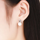 Silver 925 Stud Earrings with Freshwater Pearls and Zircon Flower