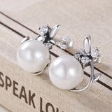 Silver 925 Stud Earrings with Freshwater Pearls and Zircon Flower