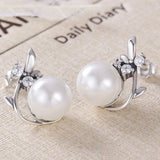 Silver 925 Stud Earrings with Freshwater Pearls and Zircon Flower
