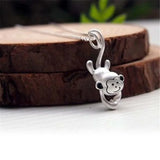 925 Sterling Silver Clever Monkey Choker Pendant Necklace for Women