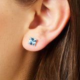 Princess Cut Stone Sterling Silver Studs Earrings