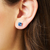Princess Cut Stone Sterling Silver Studs Earrings