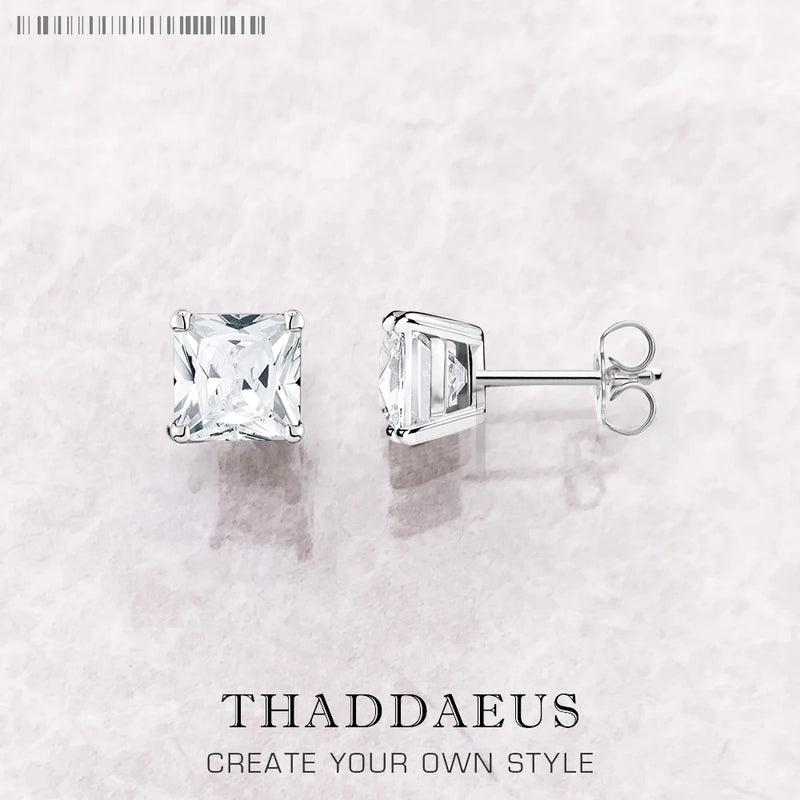 Princess Cut Stone Sterling Silver Studs Earrings