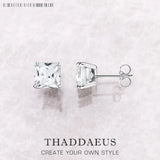 Princess Cut Stone Sterling Silver Studs Earrings