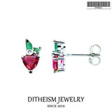 Strawberry Studs Earrings 925 Sterling Silver Fine Woman Jewelry Sweet Bijoux