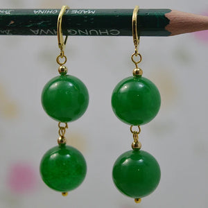 Big Round Green Jade Earrings 14K/20 Hook Fine Jewelry