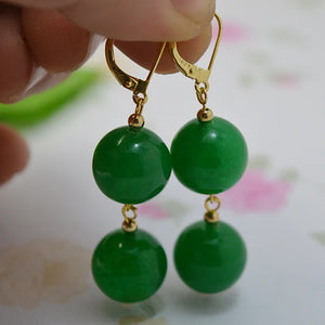 Big Round Green Jade Earrings 14K/20 Hook Fine Jewelry