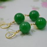 Big Round Green Jade Earrings 14K/20 Hook Fine Jewelry