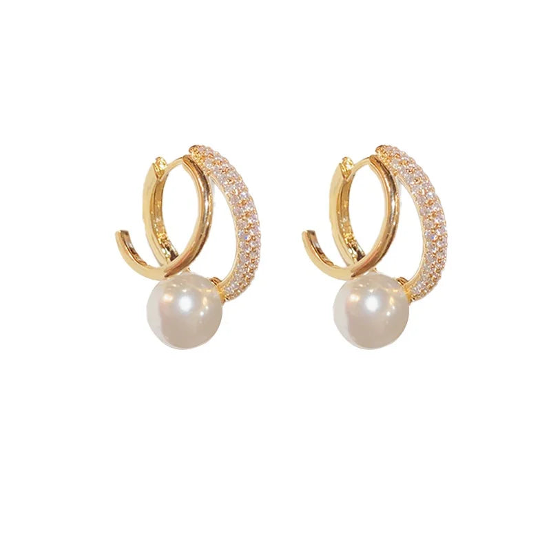 High-End Light Ring Pearl Earrings