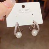 High-End Light Ring Pearl Earrings
