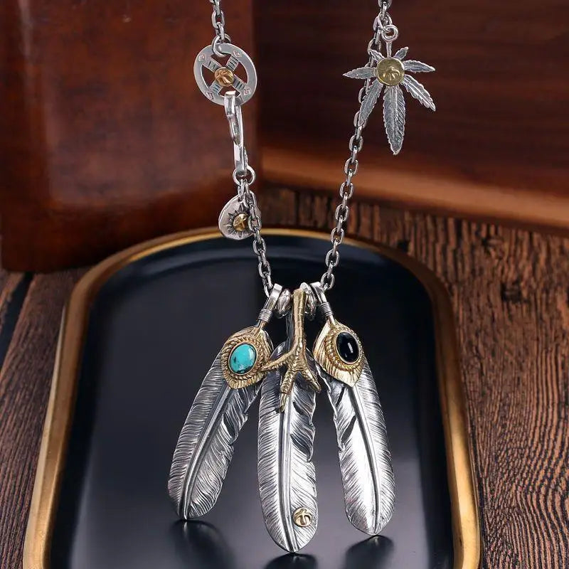 Boho Feather Necklace Unisex Sweater Chain