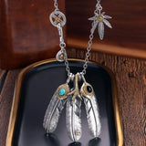 Boho Feather Necklace Unisex Sweater Chain