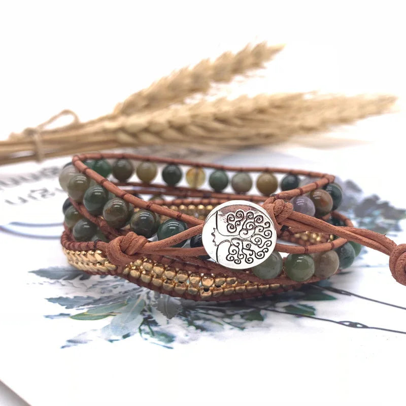 Stone Bead Bracelet Multilayer Evil Eye Braided Copper Women Jewelry