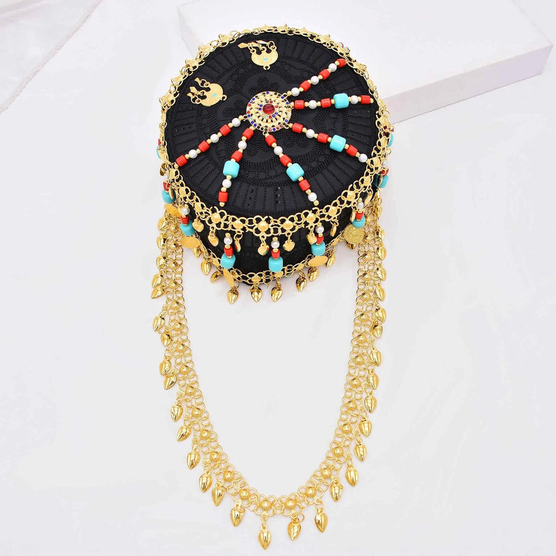 Turquoise Red Crystal Tassel Headband