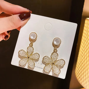 Silver Flower Earrings for Women Wedding Party Jewelry