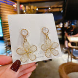 Silver Flower Earrings for Women Wedding Party Jewelry