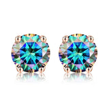 18k Rose Multicolor Green Moissanite Diamond Stud Earrings