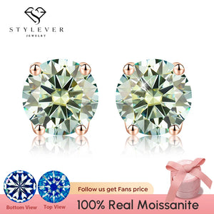 18k Rose Multicolor Green Moissanite Diamond Stud Earrings