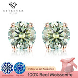 18k Rose Multicolor Green Moissanite Diamond Stud Earrings