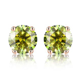 18k Rose Multicolor Green Moissanite Diamond Stud Earrings