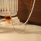 Stylish 14K Plated Beaded Chain Necklace Shell Oval Beads Stackable