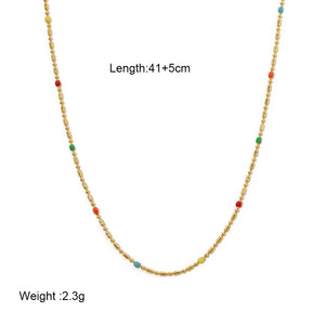 Stylish 14K Plated Beaded Chain Necklace Shell Oval Beads Stackable