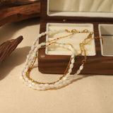 Stylish 14K Plated Beaded Chain Necklace Shell Oval Beads Stackable