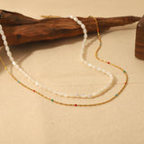Stylish 14K Plated Beaded Chain Necklace Shell Oval Beads Stackable