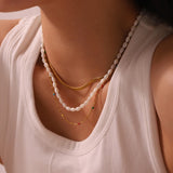 Stylish 14K Plated Beaded Chain Necklace Shell Oval Beads Stackable