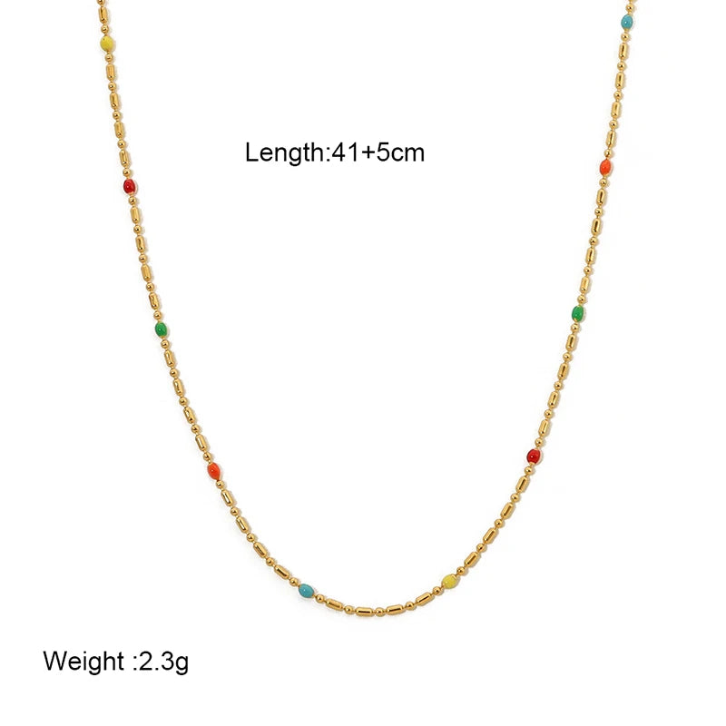 Stylish 14K Plated Beaded Chain Necklace Shell Oval Beads Stackable
