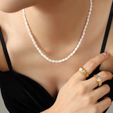 Stylish 14K Plated Beaded Chain Necklace Shell Oval Beads Stackable