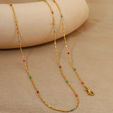 Stylish 14K Plated Beaded Chain Necklace Shell Oval Beads Stackable