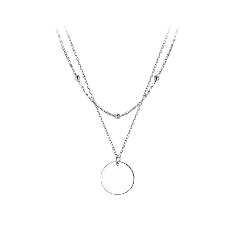 Stylish 925 Silver Double Layer Pendant Choker Necklace for Women