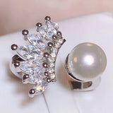 925 Silver Plated Pearl Zircon Ring for Women Adjustable Party Jewelry