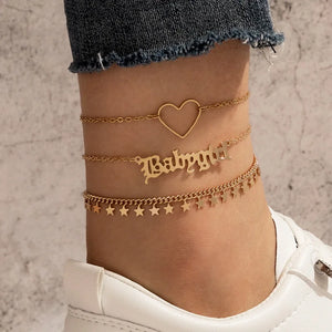Alphabet Hollow Out Love Geometric Anklet