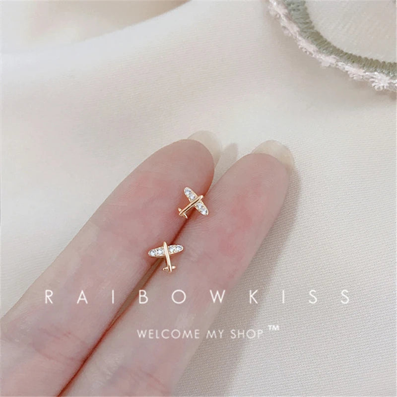 Zircon Mini Aircraft Airplane Stud Earrings