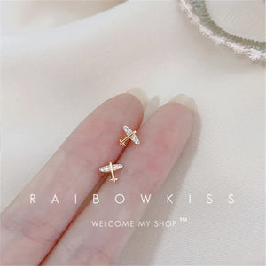 Zircon Mini Aircraft Airplane Stud Earrings